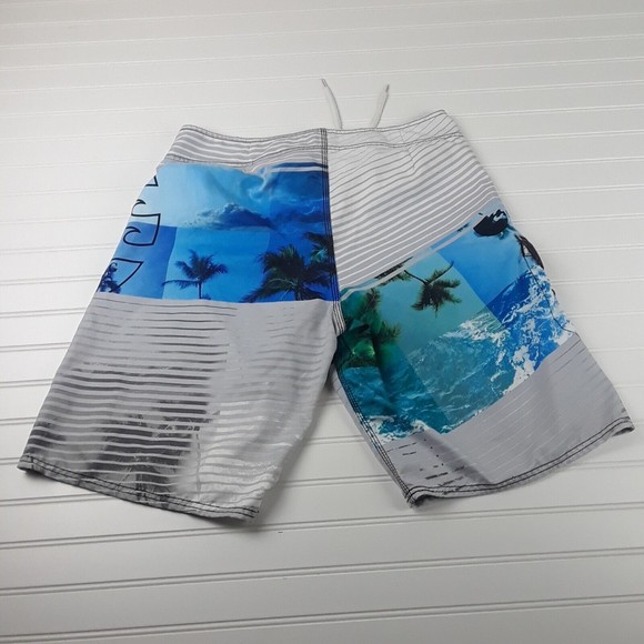 Billabong Shorts Mens 34 Striped Logo Gray Blue White Board Shorts - Picture 2 of 12